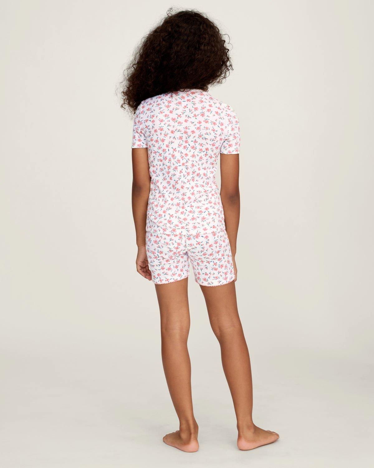 Kid's Pointelle Snug Fit Pajama Short Set in Pink Floral image number 2