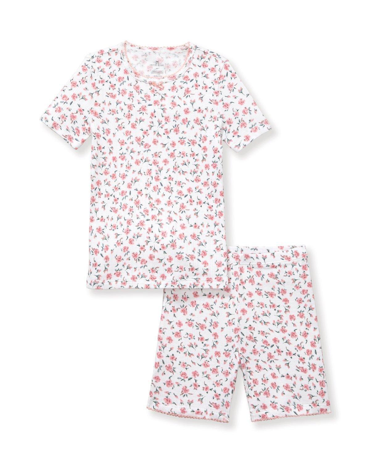 Kid's Pointelle Snug Fit Pajama Short Set in Pink Floral image number 3