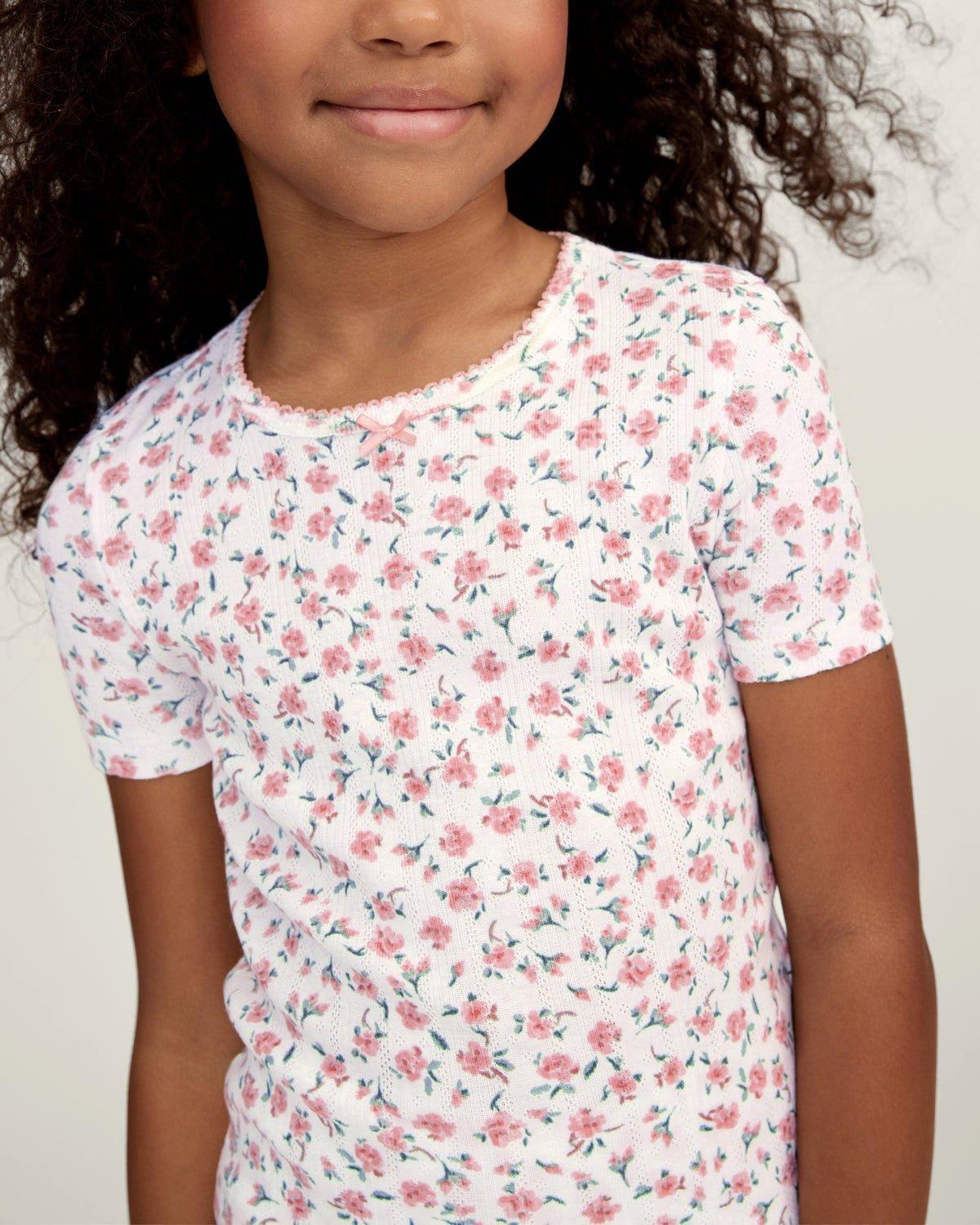 Kid's Pointelle Snug Fit Pajama Short Set in Pink Floral image number 1
