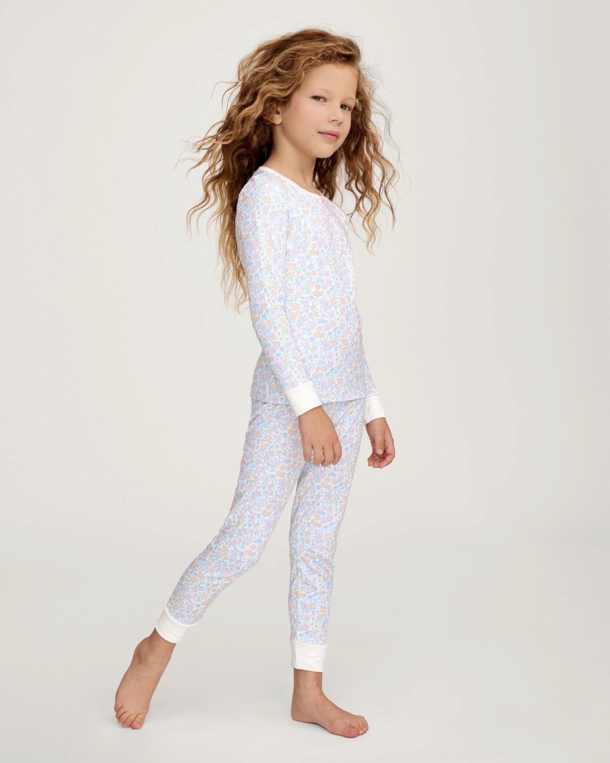 Kid's Pima Snug Fit Pajama Set in Fleur Blanche image number 2