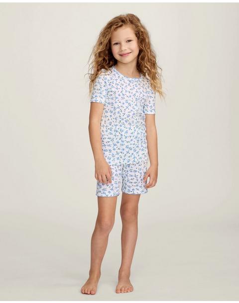 Kid's Pointelle Snug Fit Pajama Short Set in Blue Floral