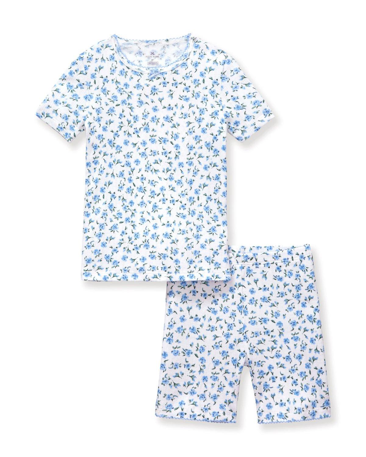 Kid's Pointelle Snug Fit Pajama Short Set in Blue Floral image number 3
