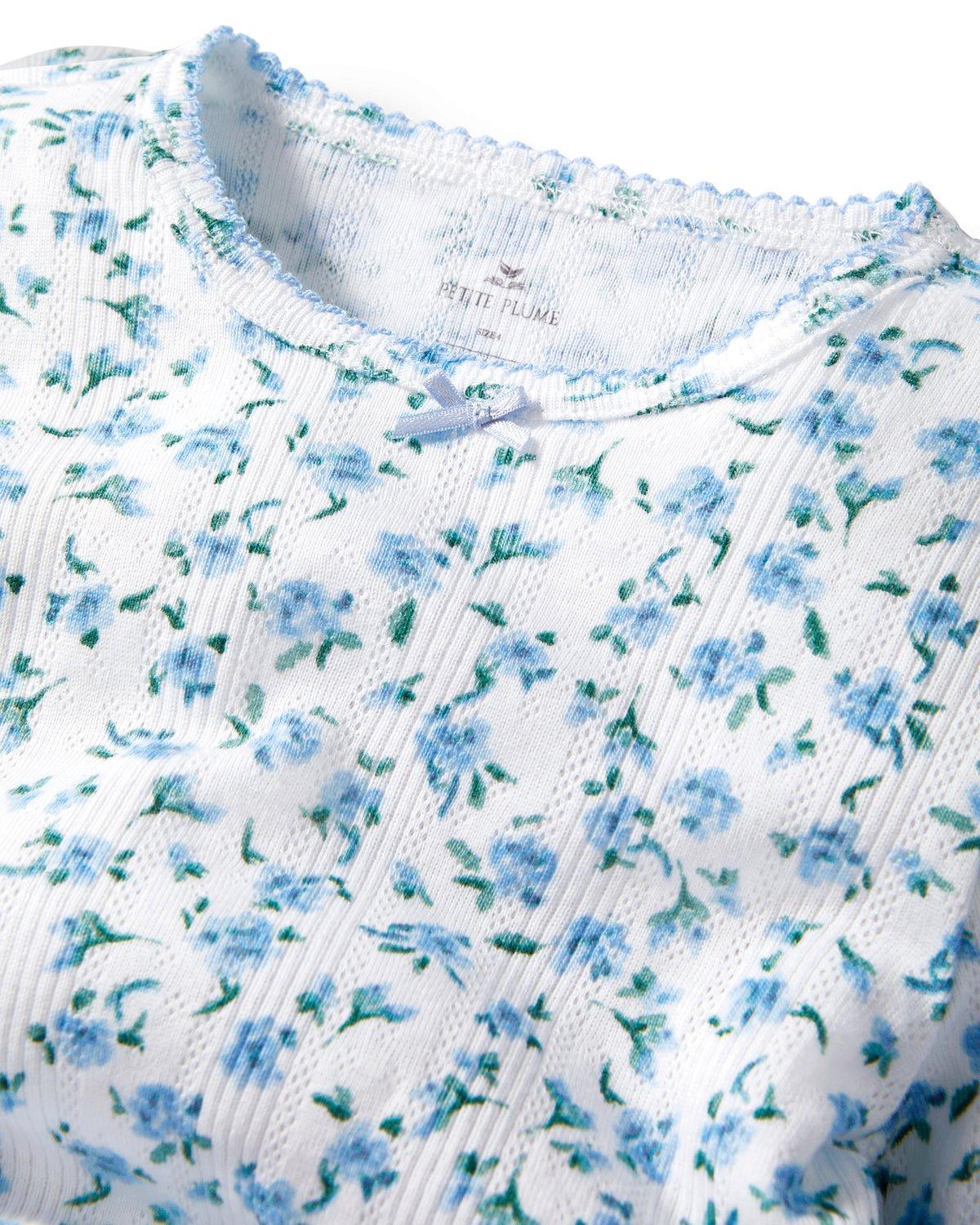 Kid's Pointelle Snug Fit Pajama Short Set in Blue Floral image number 4