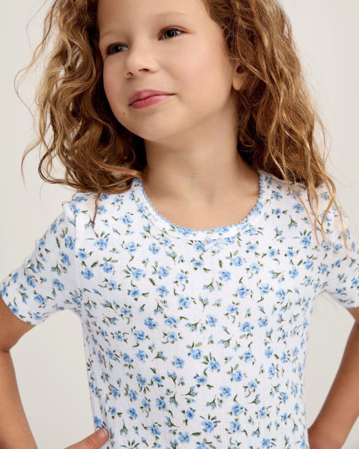 Kid's Pointelle Snug Fit Pajama Short Set in Blue Floral image number 1