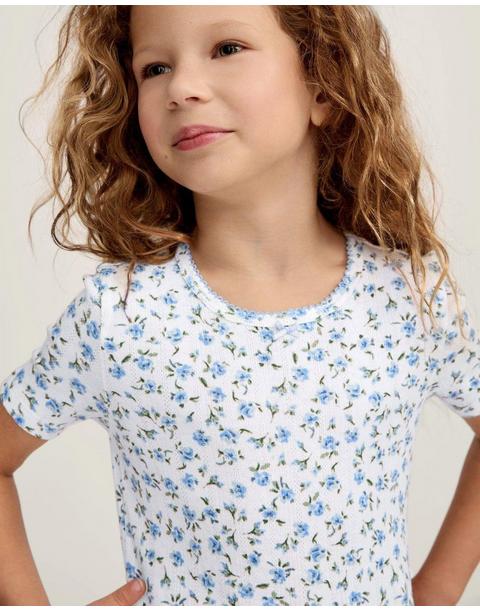 Kid's Pointelle Snug Fit Pajama Short Set in Blue Floral