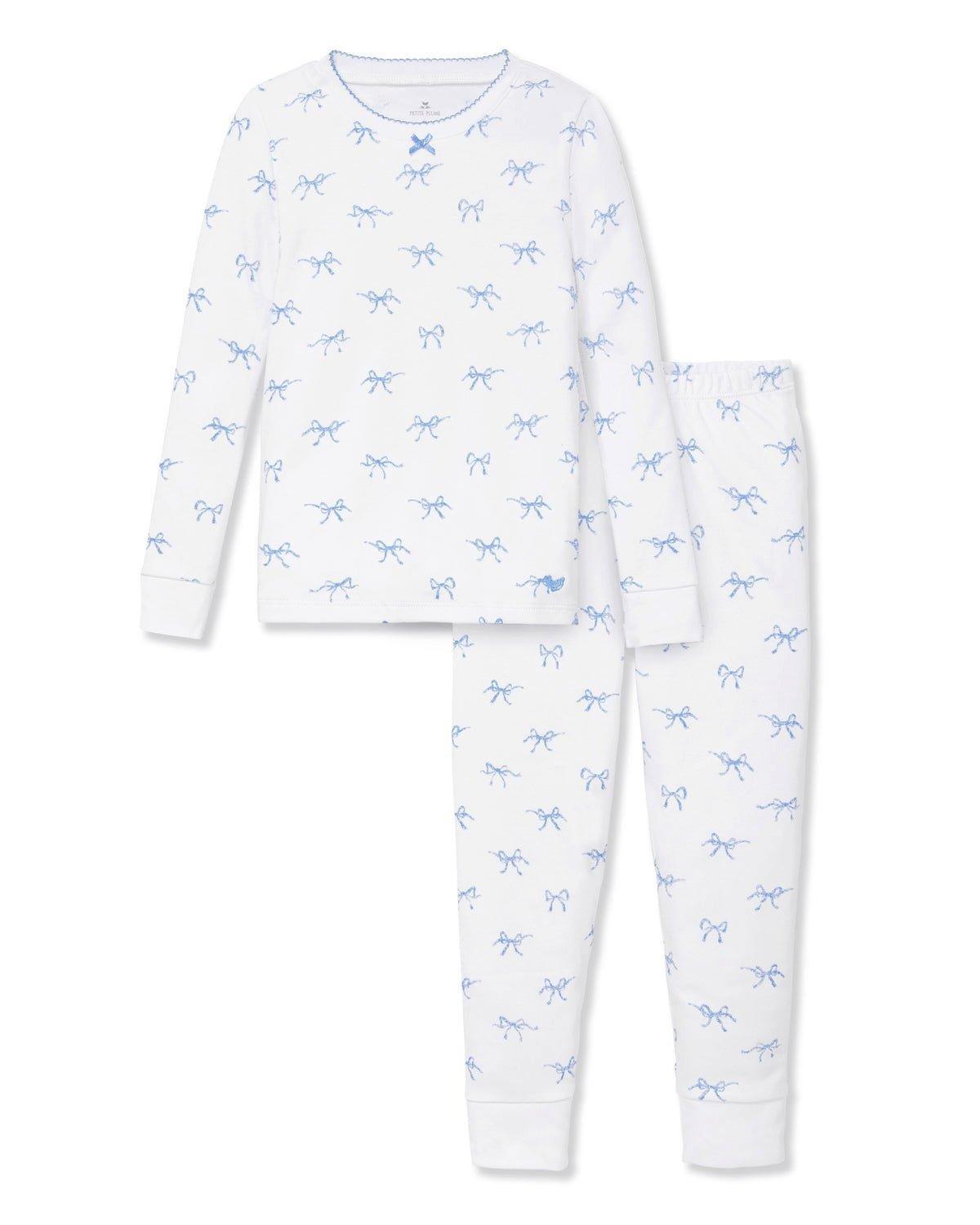 Kid's Pima Snug Fit Pajama Set in Something Blue Bows image number 4