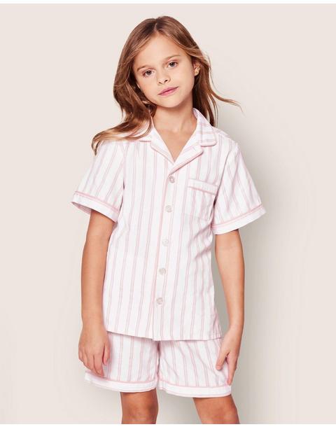 Kid's Twill Pajama Short Set in Pink Stripes