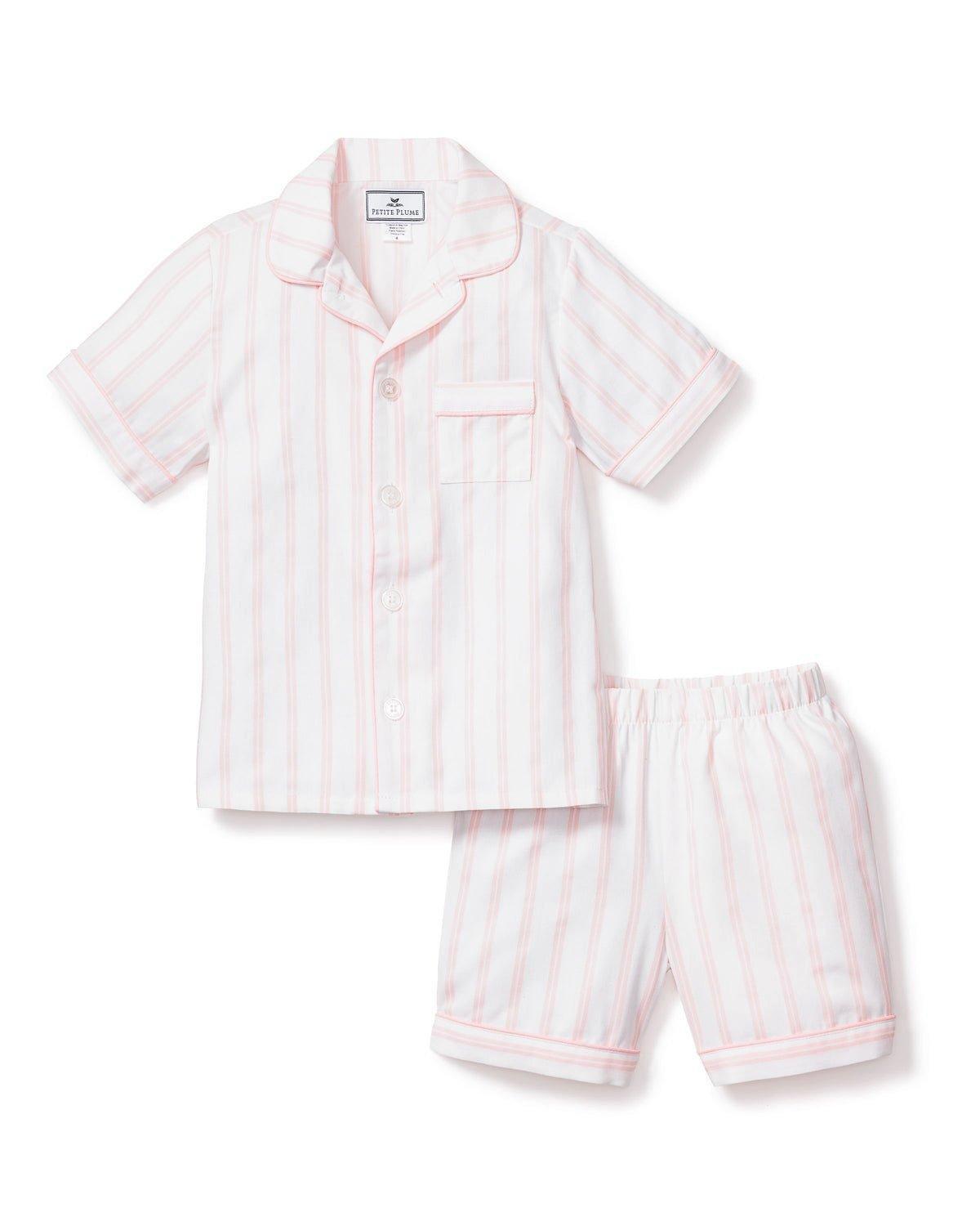 Kid's Twill Pajama Short Set in Pink Stripes image number 3