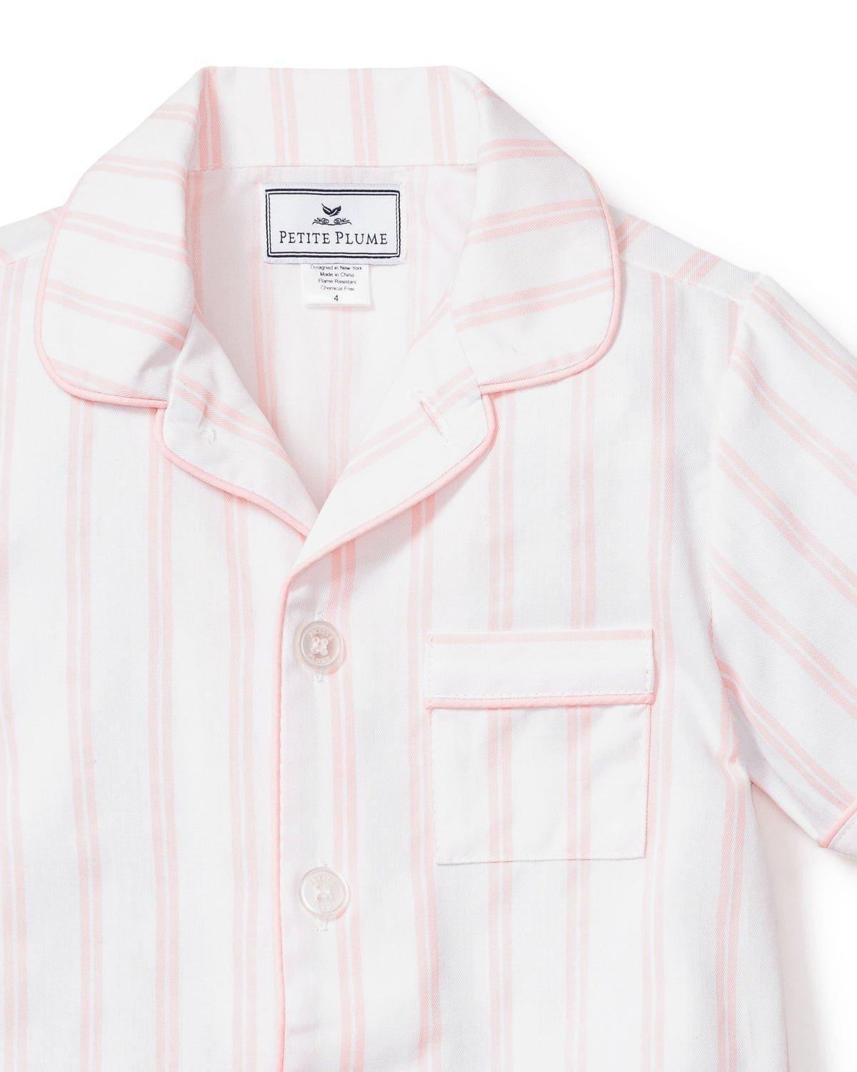 Kid's Twill Pajama Short Set in Pink Stripes image number 4