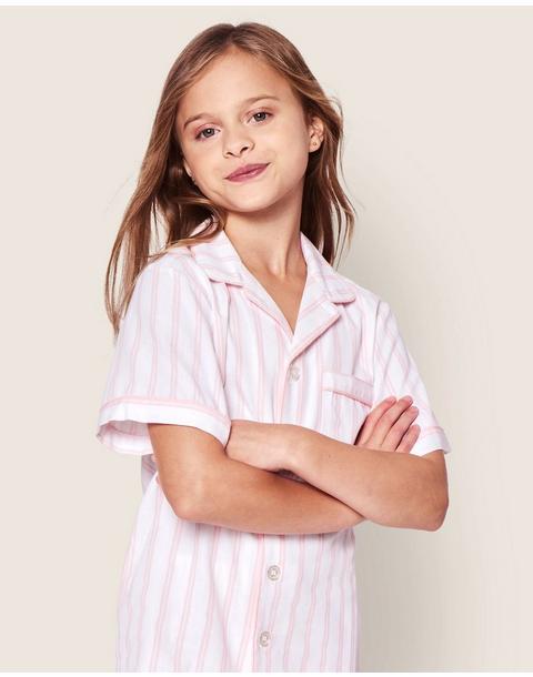 Kid's Twill Pajama Short Set in Pink Stripes