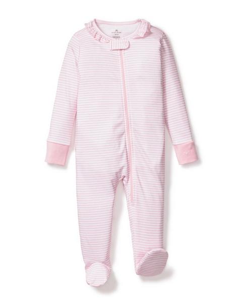 Baby's Pima Ruffle Collar Romper in Pink Stripes