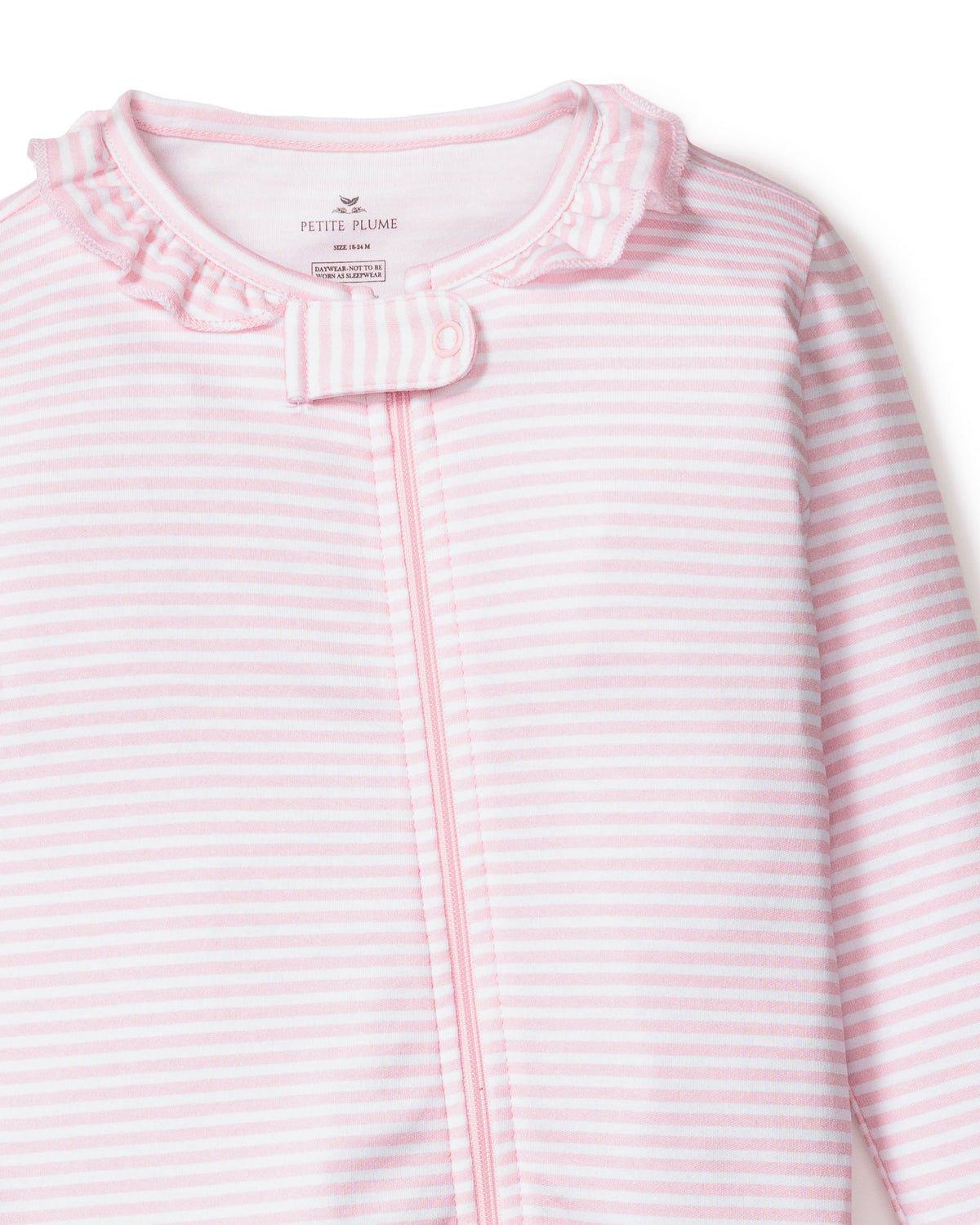 Baby's Pima Ruffle Collar Romper in Pink Stripes image number 3
