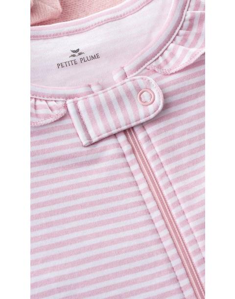 Baby's Pima Ruffle Collar Romper in Pink Stripes