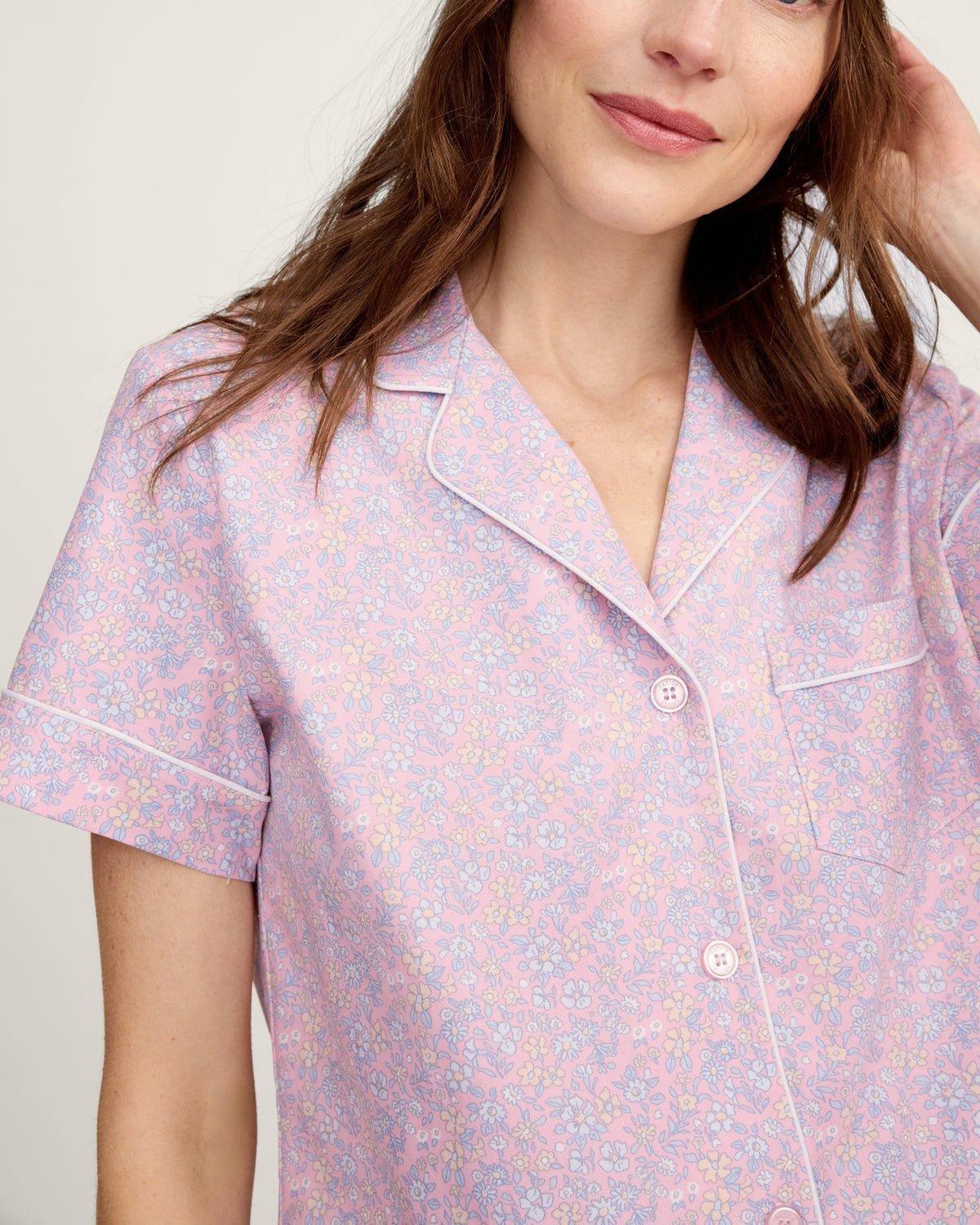 Women's Twill Short Sleeve Short Set in Fleur Blush image number 1