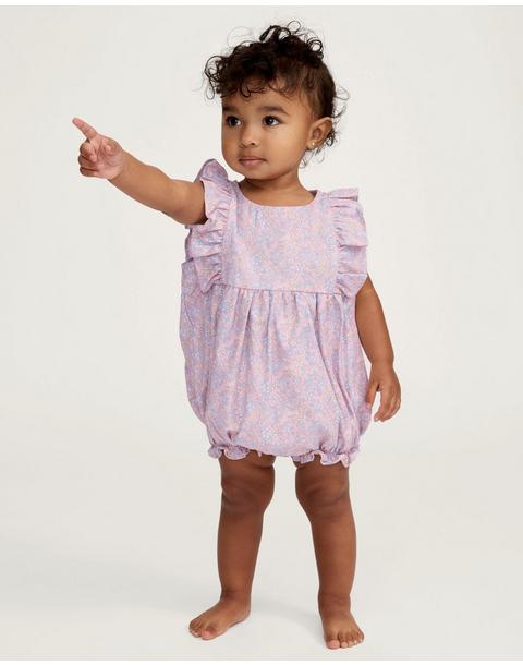 Baby's Twill Ruffled Romper in Fleur Blush