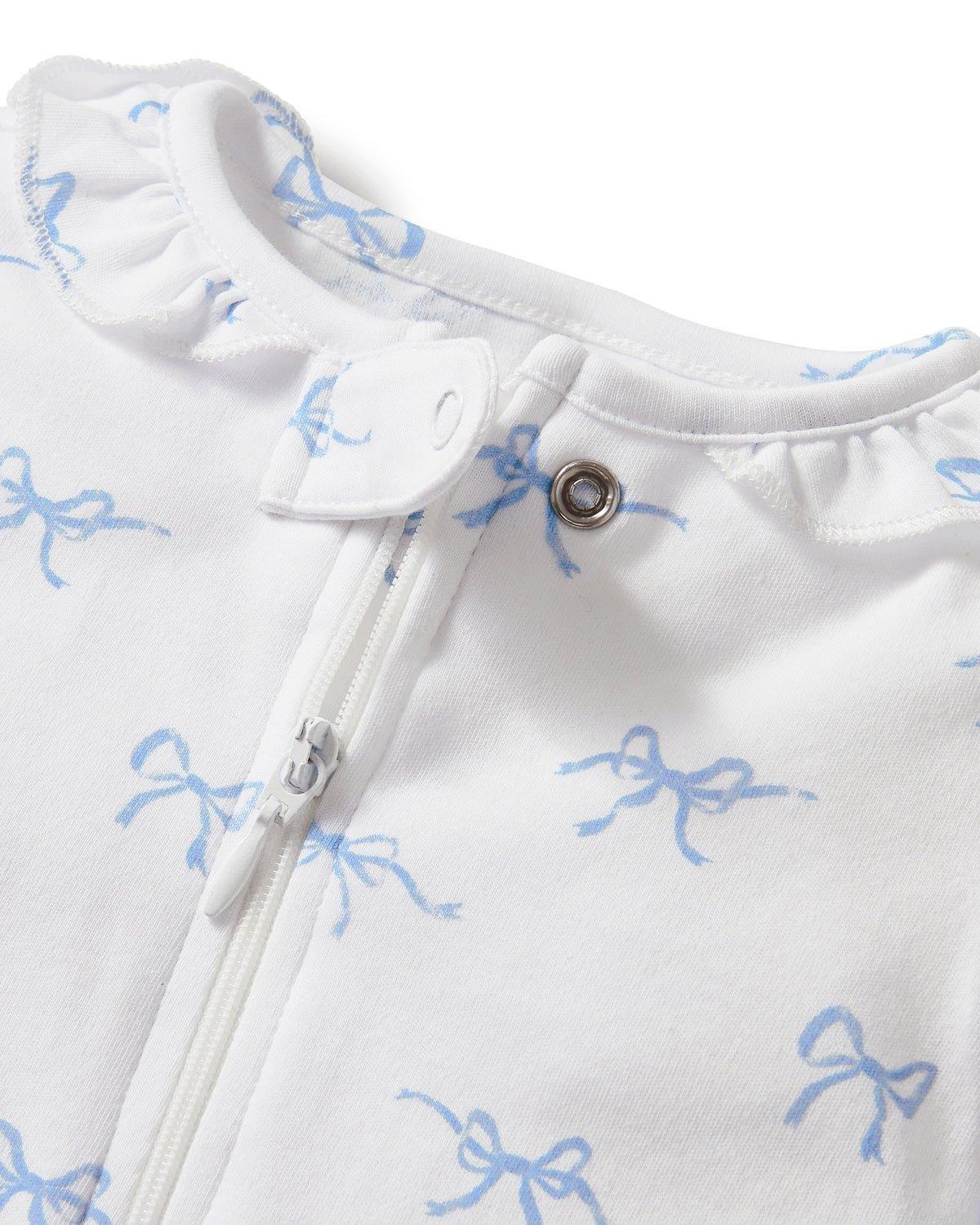 Baby's Pima Ruffle Collar Romper in Something Blue Bows image number 1