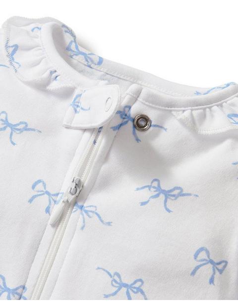 Baby's Pima Ruffle Collar Romper in Something Blue Bows