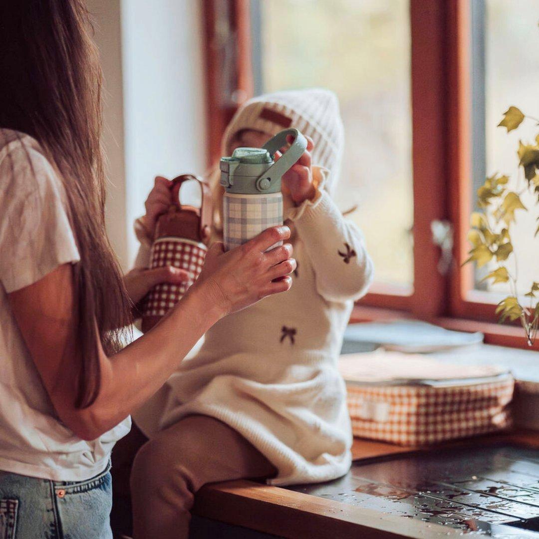 Sip + Chug 2 in 1 Thermo Water Bottle 12 oz. | Sienna Gingham image number 4
