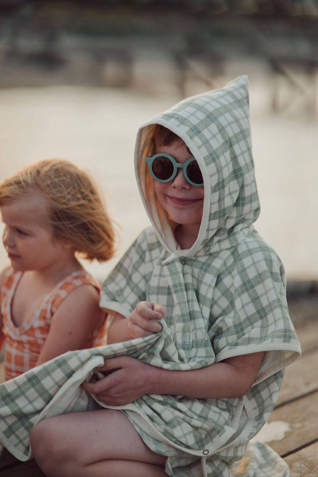 Bathing  Towel Poncho | Organic Cotton - Fern Plaid image number 3