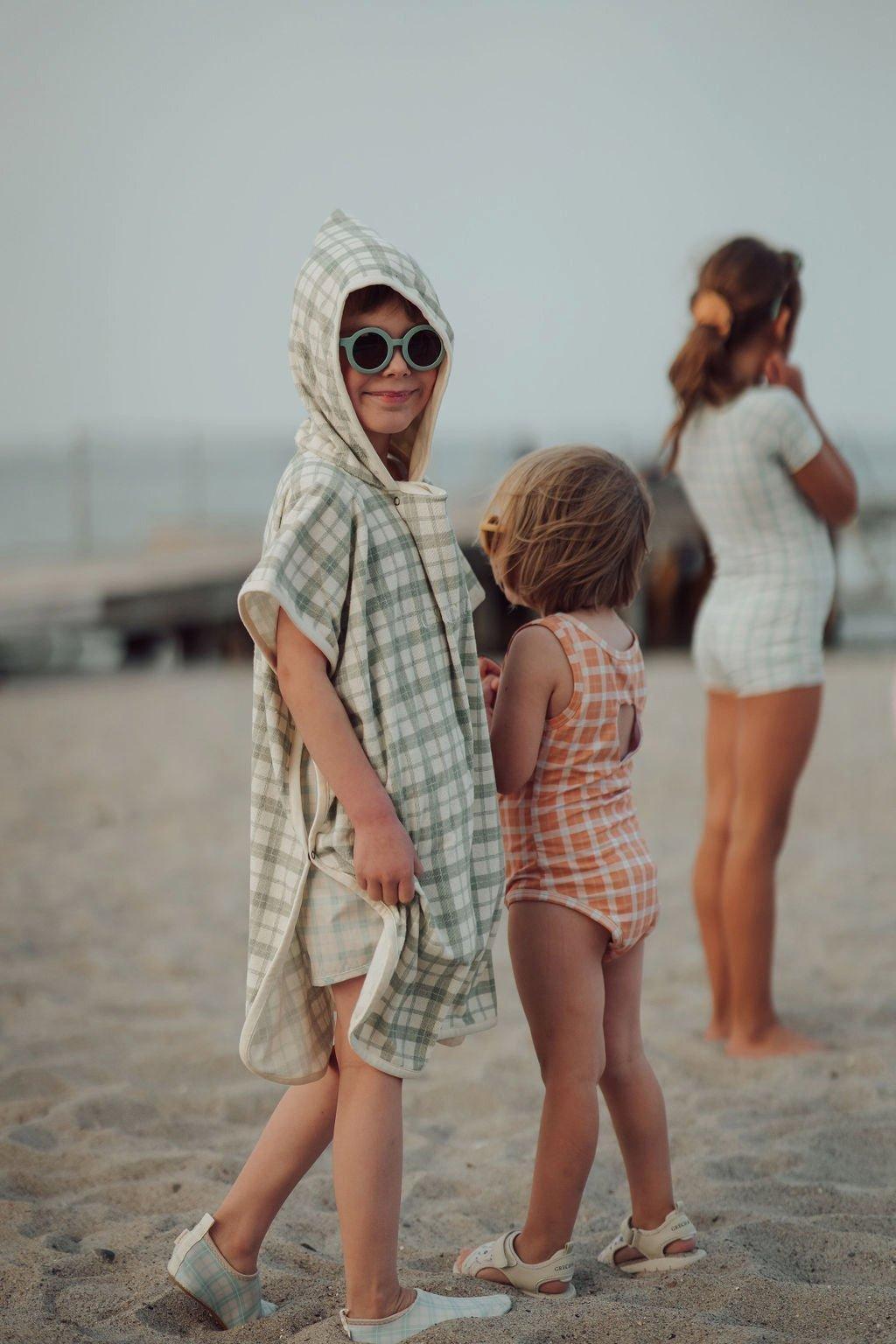 Bathing  Towel Poncho | Organic Cotton - Fern Plaid image number 1