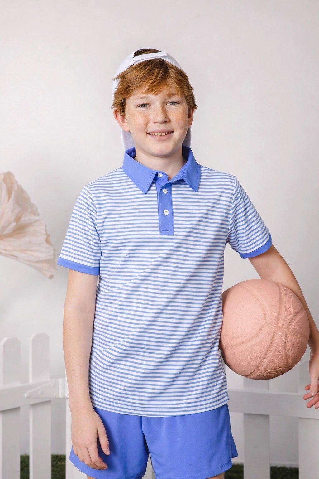 Polo Shirt - Sky Blue Thin Stripe image number 1