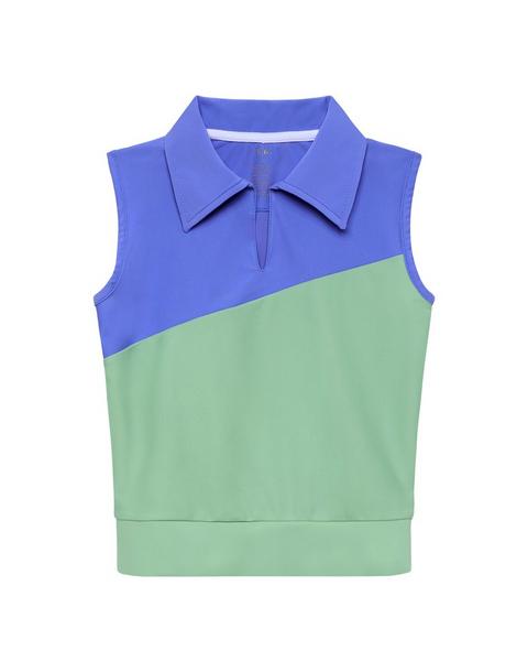 Girls Half Court Tank - Sky Blue/Palm Green