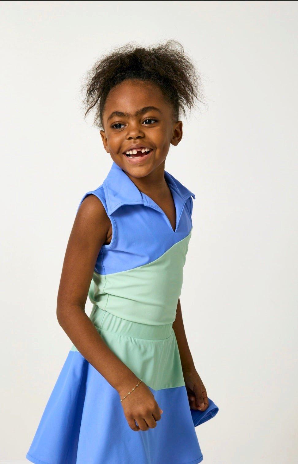 Girls Half Court Tank - Sky Blue/Palm Green image number 1