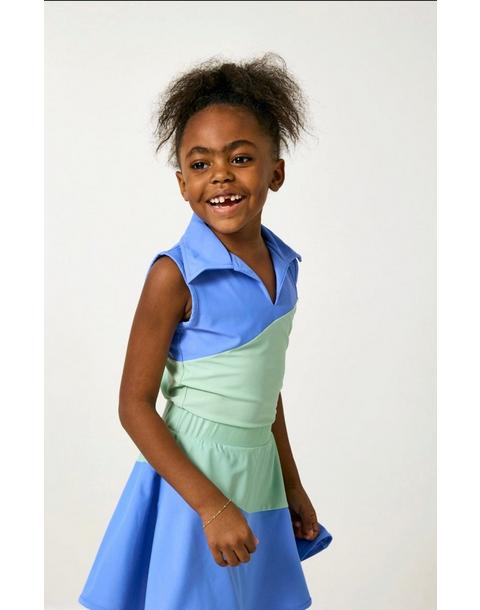 Girls Half Court Tank - Sky Blue/Palm Green