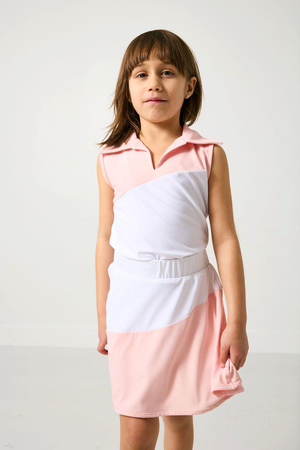 Girls Half Court Tank - Pink/White image number 1