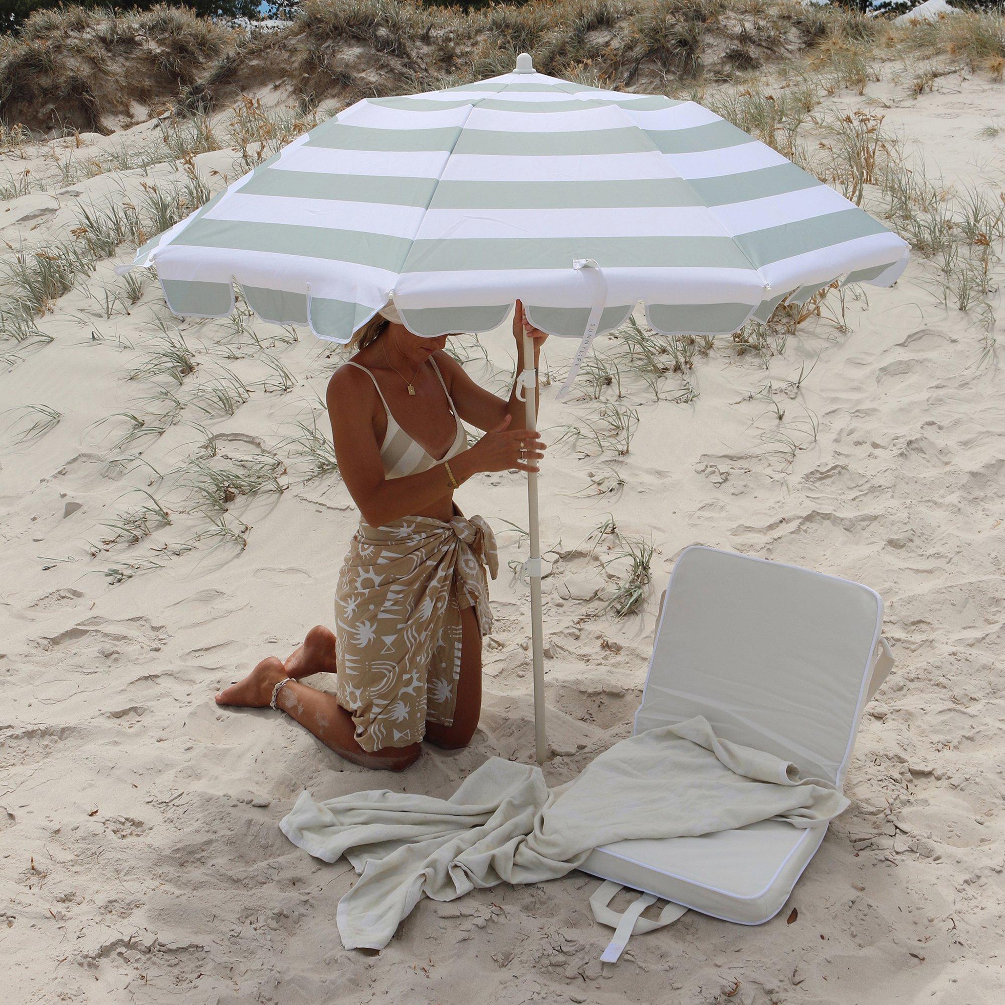 Compact Beach Umbrella: Sea Sage Stripe image number 4