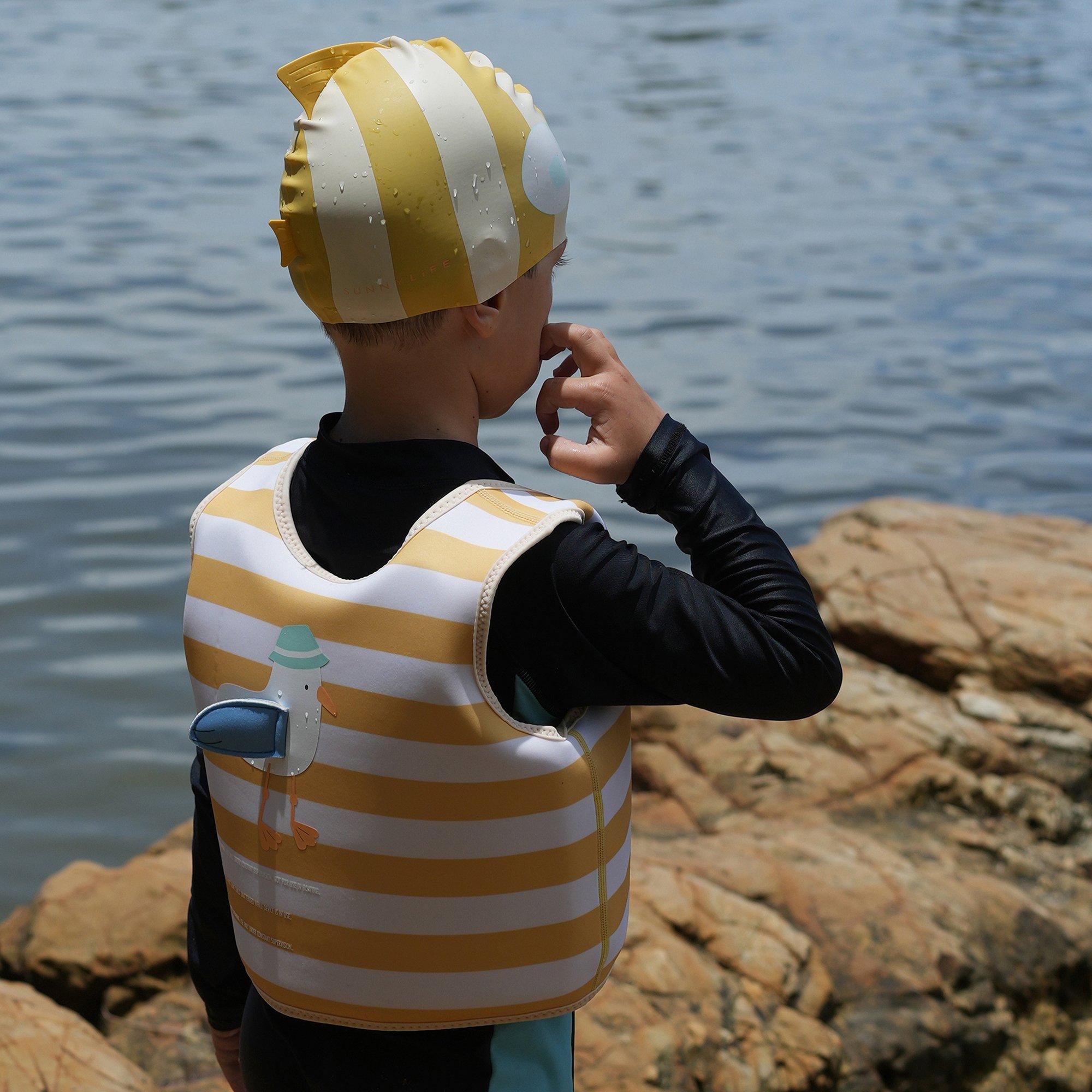 Swim Cap: Finn the Fish - Mustard Stripe image number 2