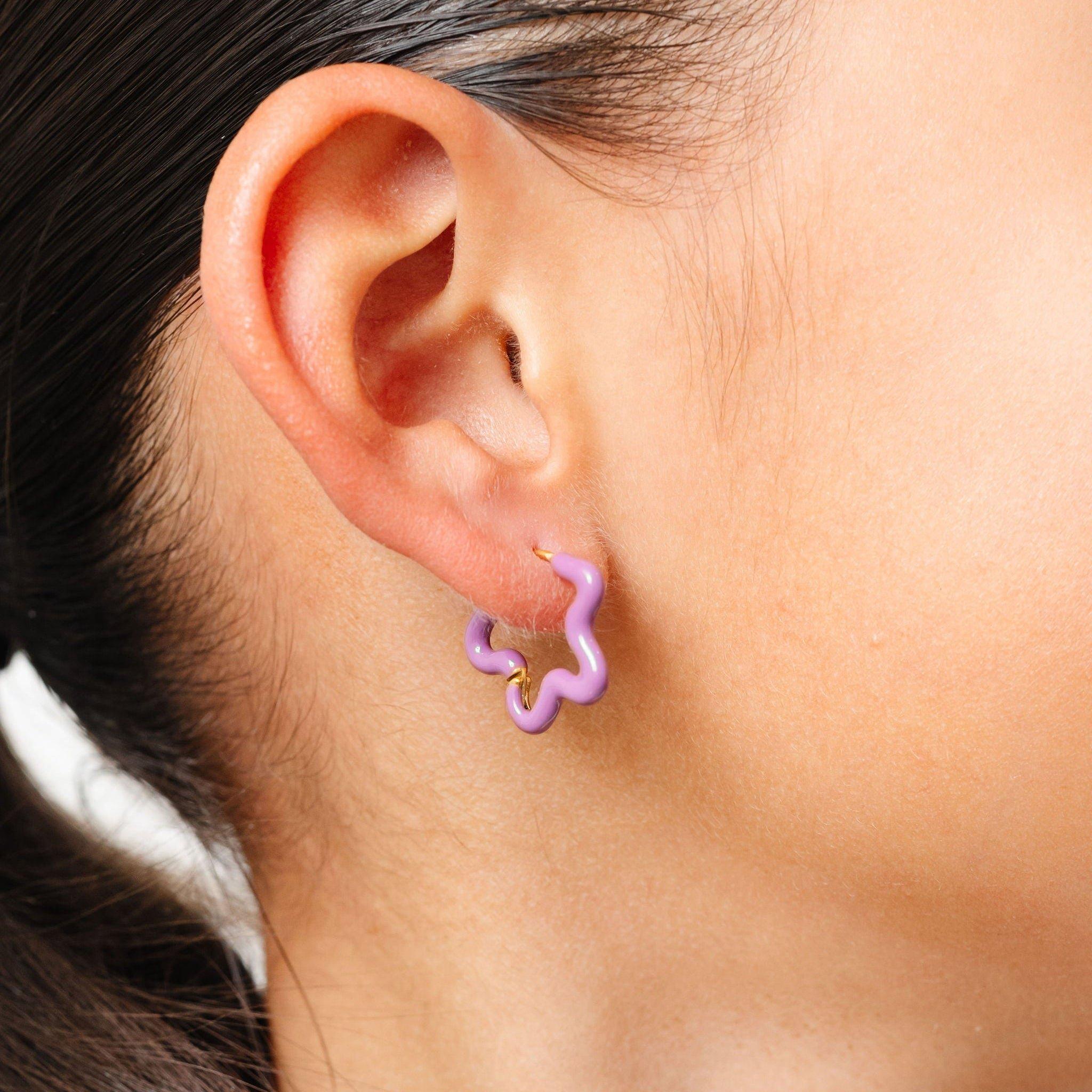 Enamel Flower Hoop Earrings image number 2