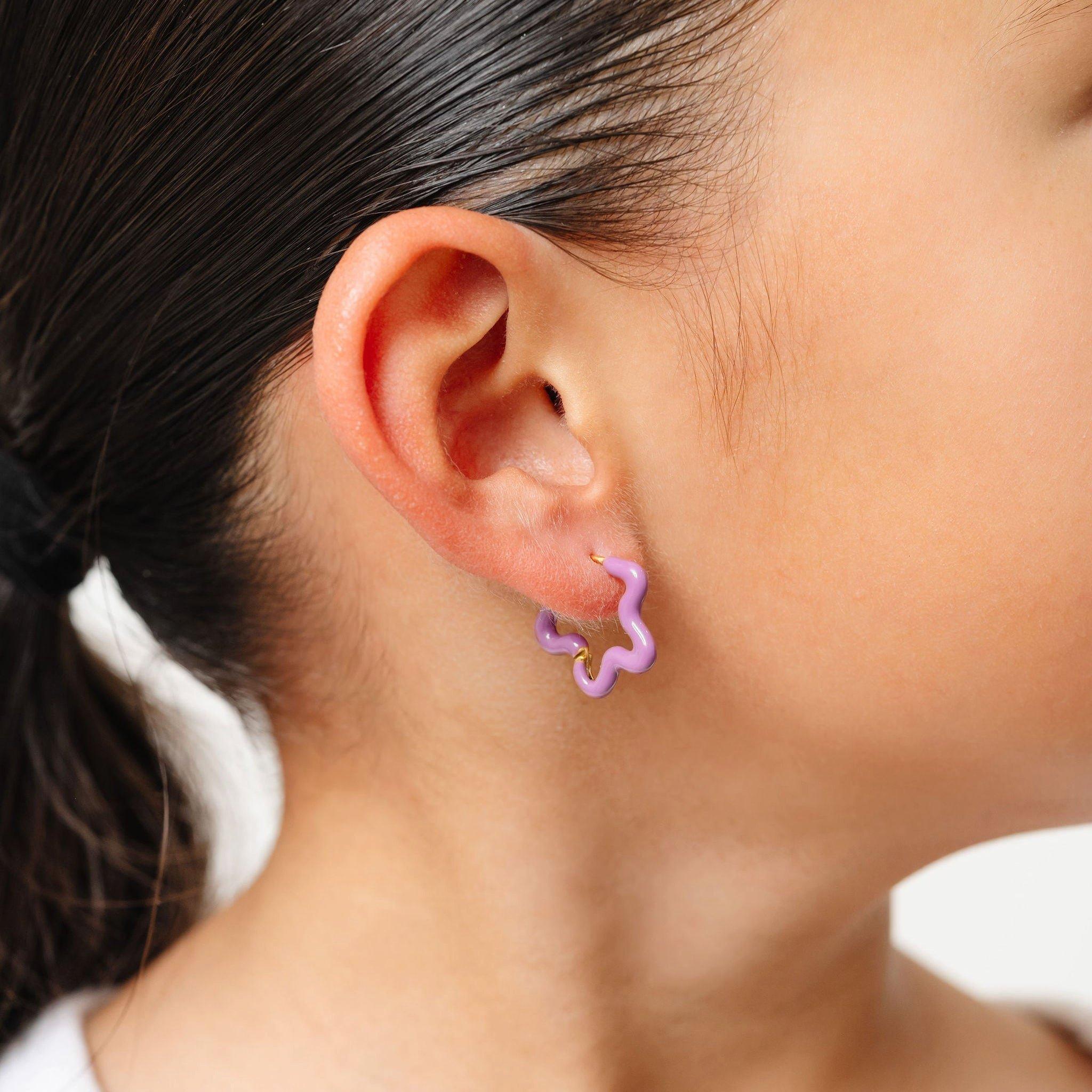 Enamel Flower Hoop Earrings image number 1