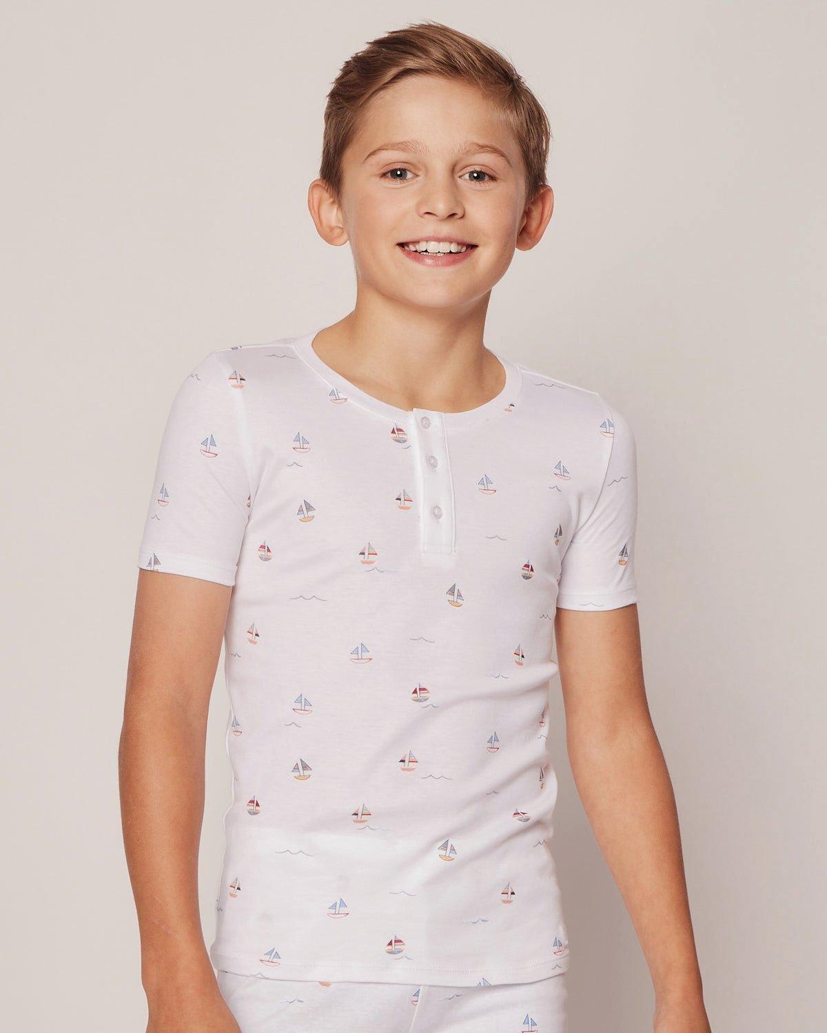 Kid's Pima Snug Fit Pajama Short Set in Bateau image number 3