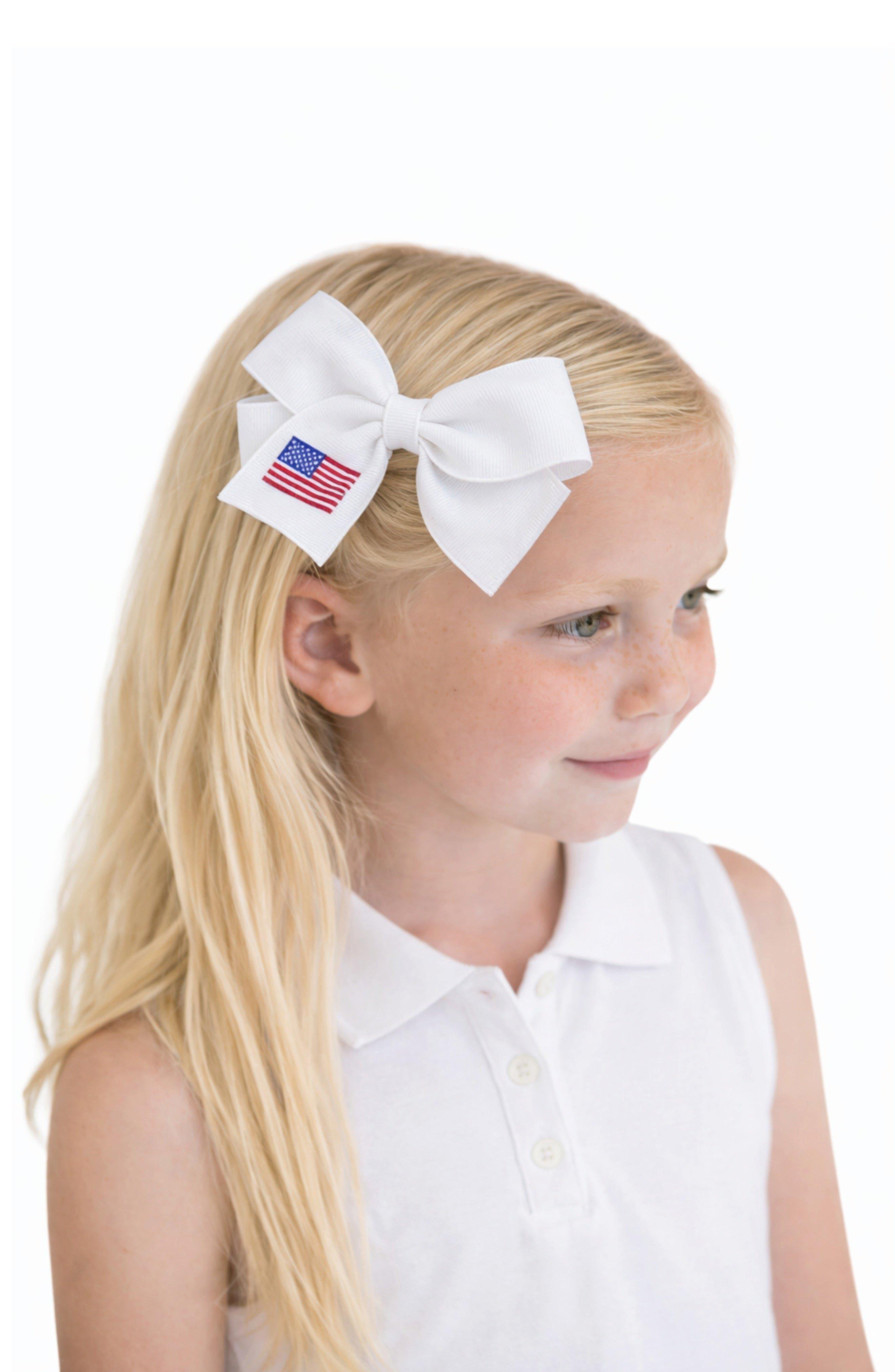 American Flag Hair Bow, White image number 1