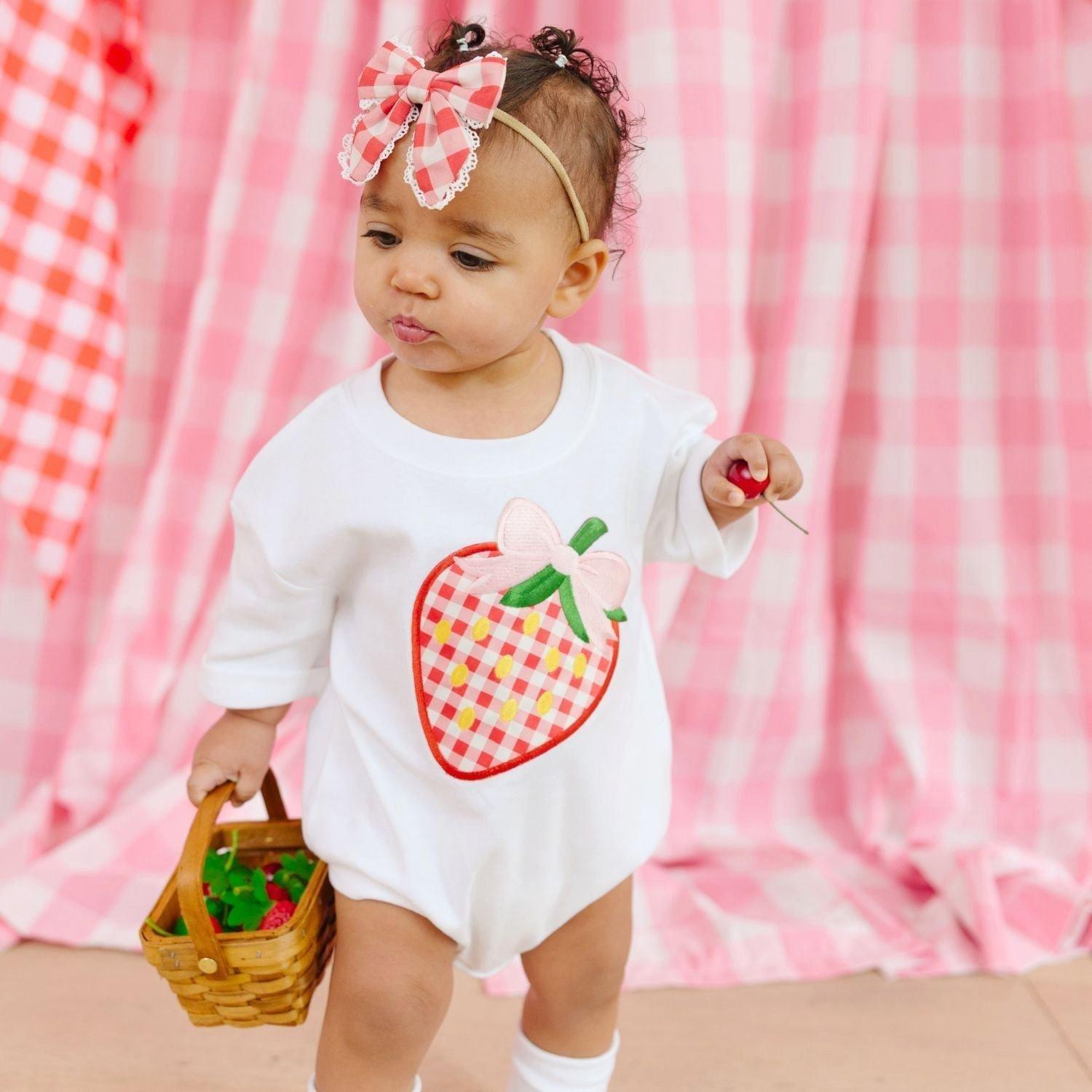 Strawberry Patchwork Short Sleeve Romper image number 2