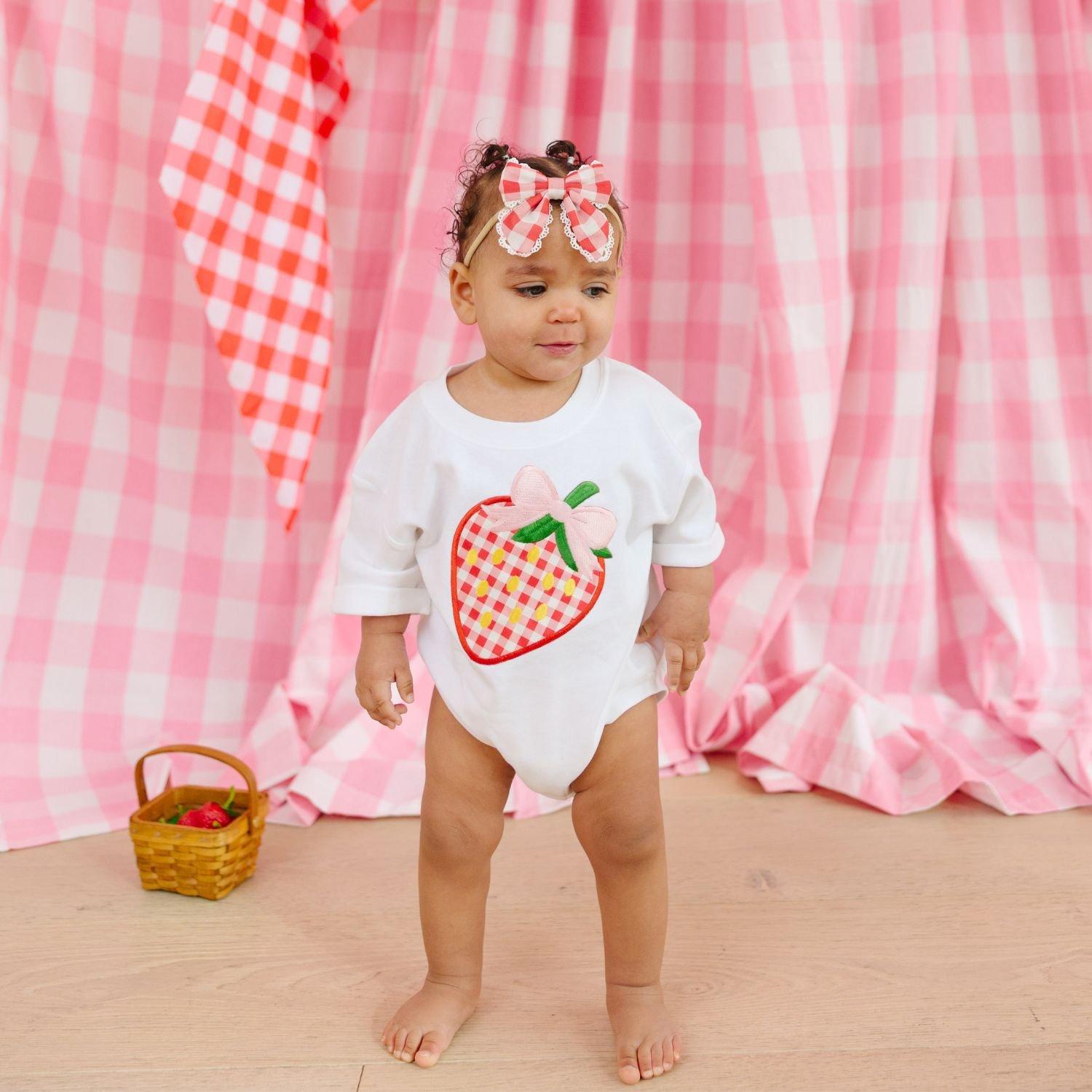 Strawberry Patchwork Short Sleeve Romper image number 1