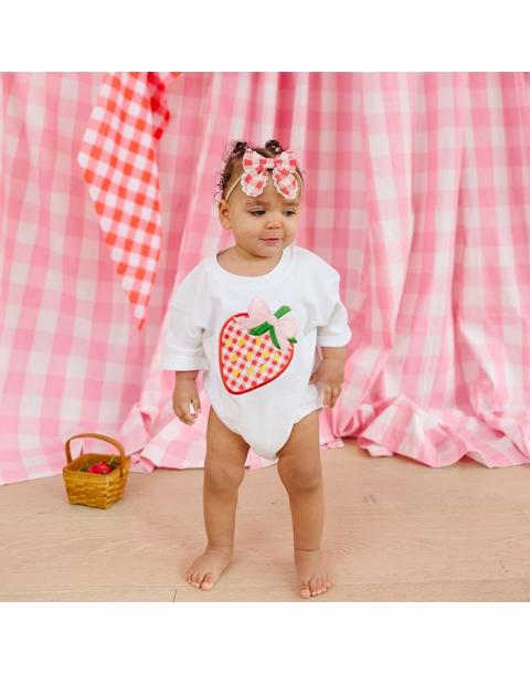 Strawberry Patchwork Short Sleeve Romper