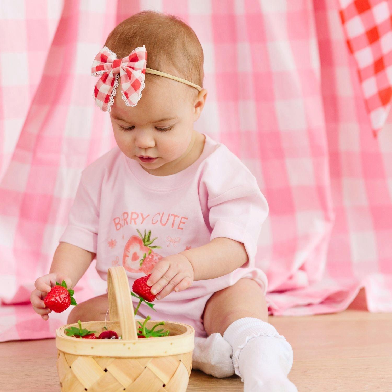 Red Gingham Bow Baby Headband image number 2