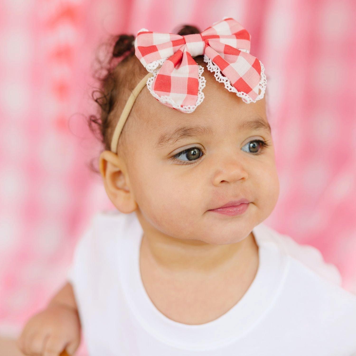 Red Gingham Bow Baby Headband image number 4