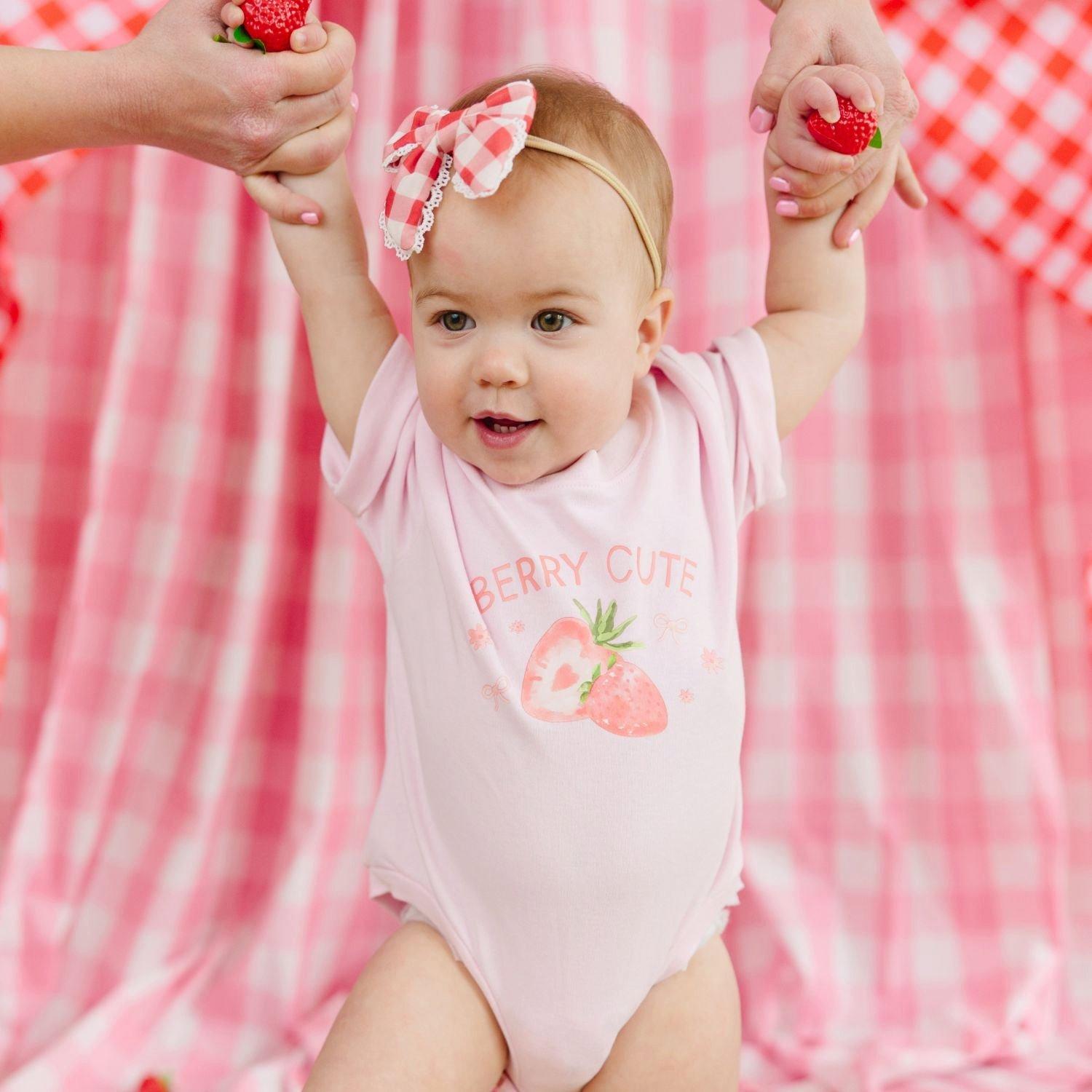 Red Gingham Bow Baby Headband image number 1
