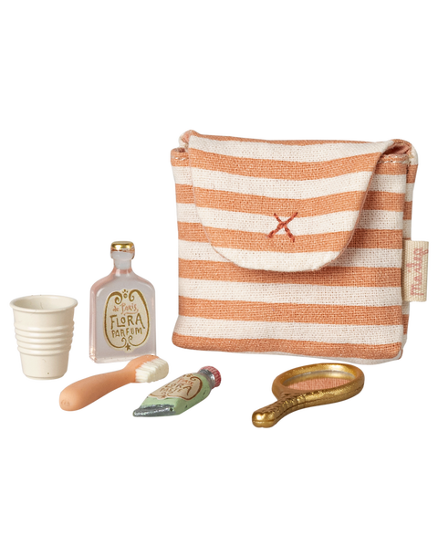 Toothbrush set in bag, Mouse - Coral stripe