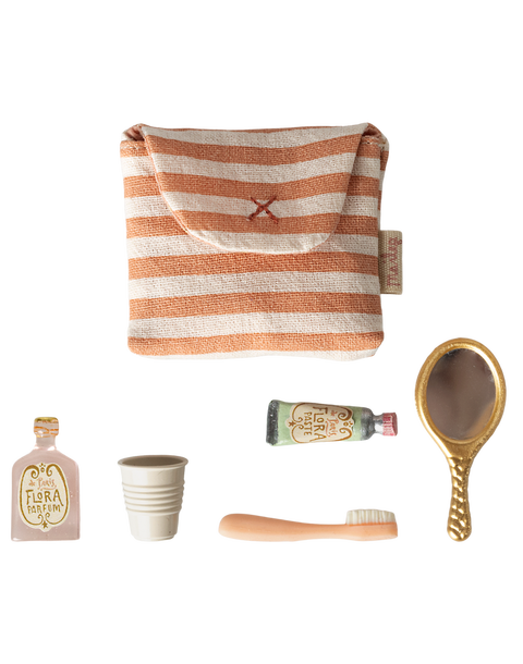 Toothbrush set in bag, Mouse - Coral stripe