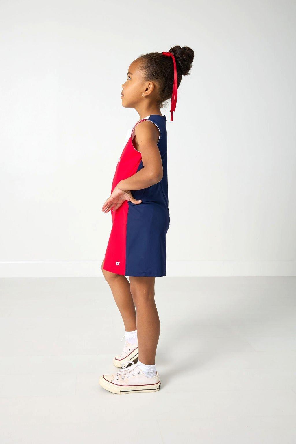 Girls Split Play Dress- Red White image number 2