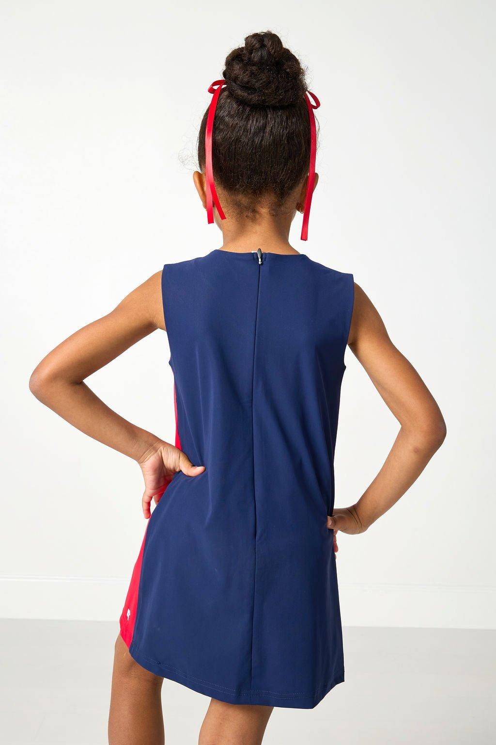 Girls Split Play Dress- Red White image number 3
