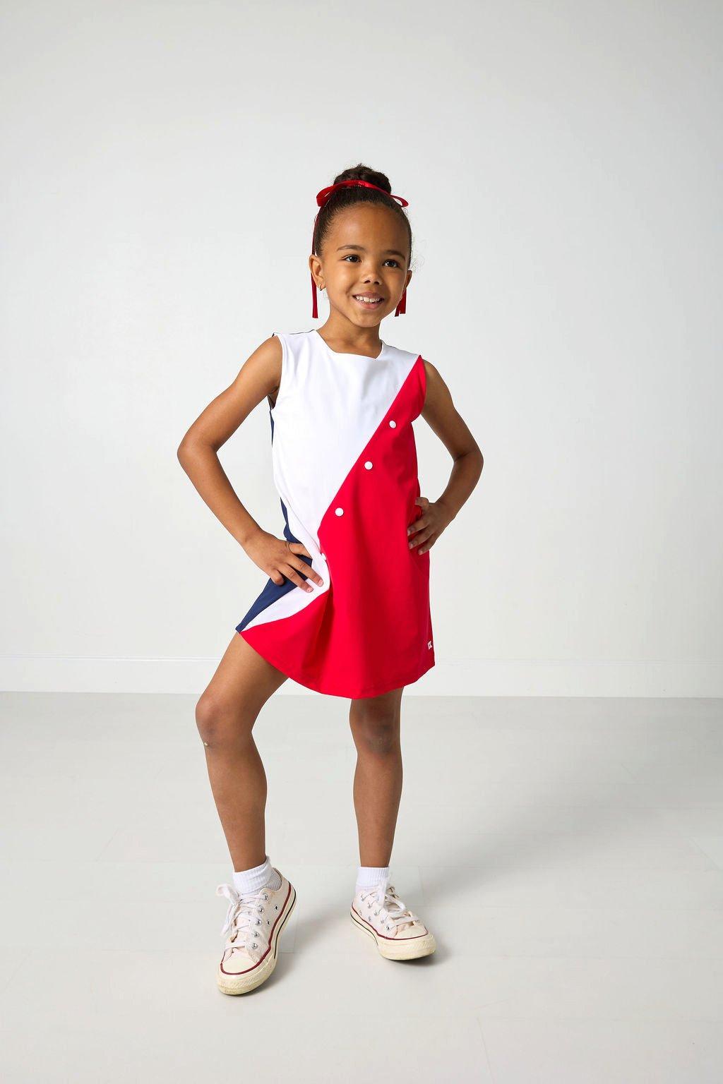 Girls Split Play Dress- Red White image number 1