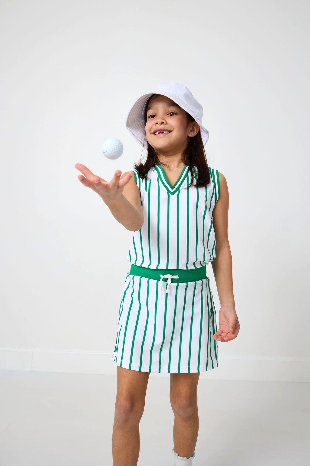 Girls Ribboned Skirt- Kelly Green Stripe image number 1
