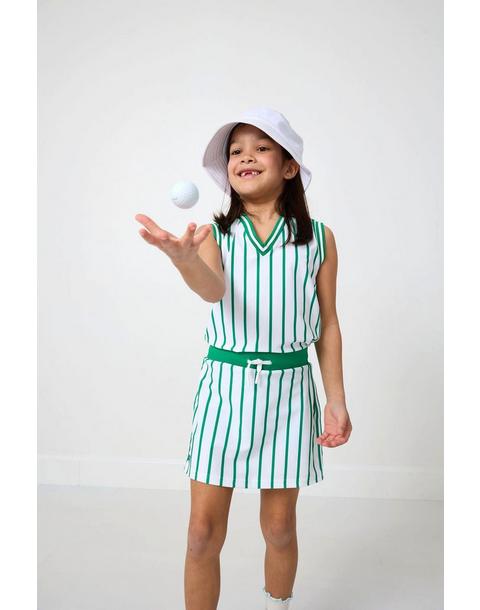 Girls Ribboned Skirt- Kelly Green Stripe