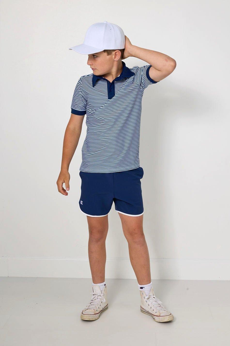 Boys Thin Stripe Polo Shirt- Navy image number 2