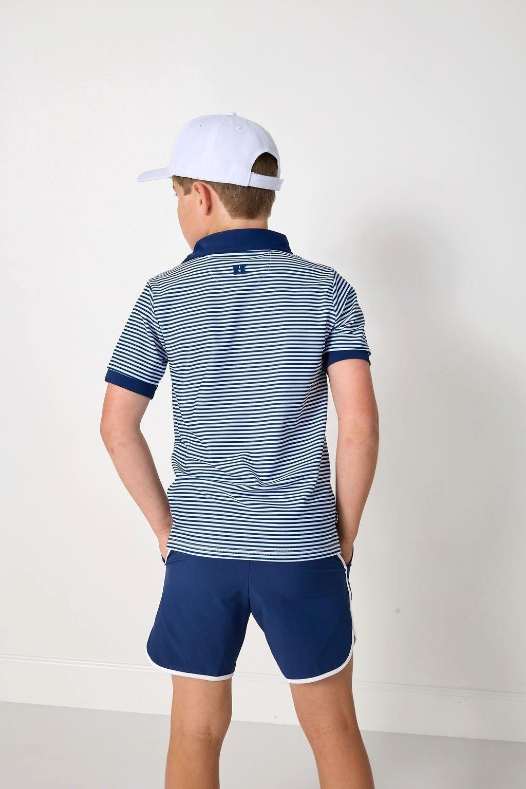 Boys Thin Stripe Polo Shirt- Navy image number 4
